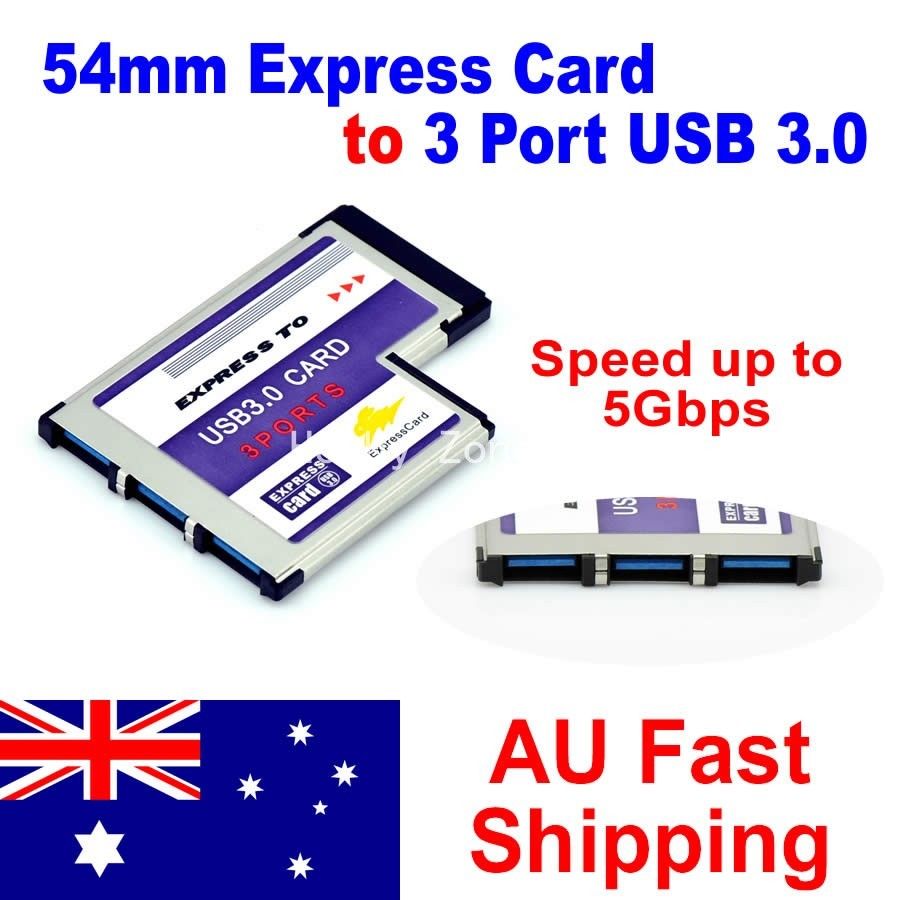 Laptop 54mm Express Card ExpressCard to 3 Port USB 3.0 Adapter Speed up ...
