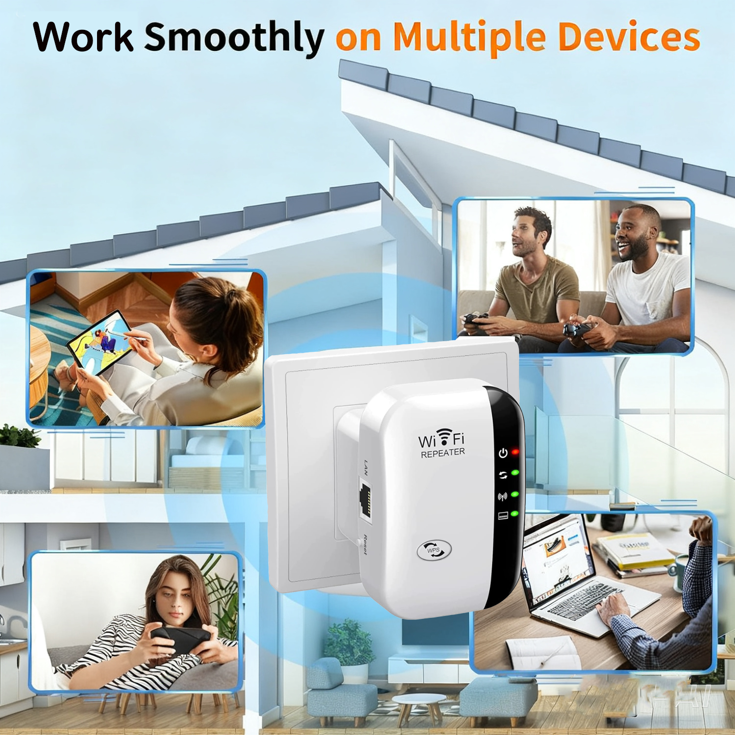 Wifi Access Point , WiFi Booster, WiFi Repeater, Covers Up To 5000 Sq.ft And 45 Devices, Internet Booster - With Ethernet Port, Quick Setup, Home Wireless On Wifi Extender