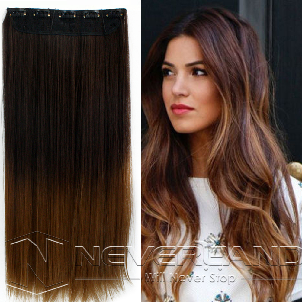 Details About 24 One Piece Synthetic Ombre Clip In Hair Extensions Hair Curly Wavy Straight