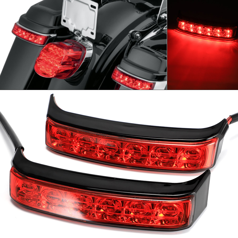 Chrome Saddlebag LED Tail Run Brake Turn Light Red Lens For Harley  14-19 SU