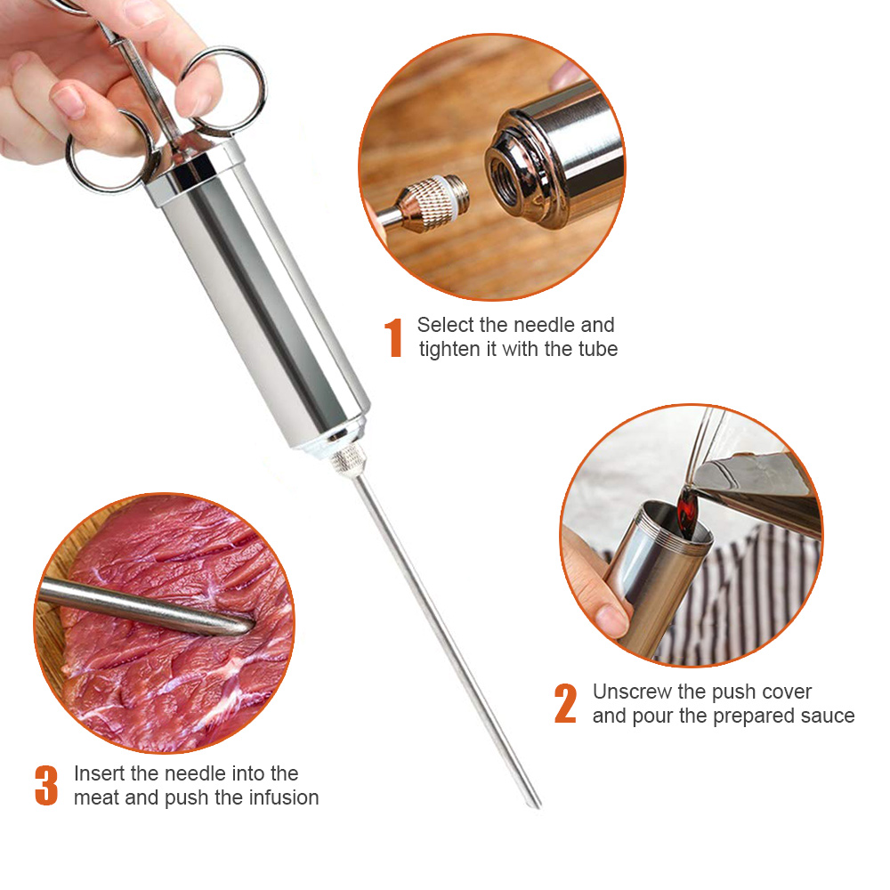 BBQ Steak Meat Food Marinade Injector Cooking Syringe Stainless Steel