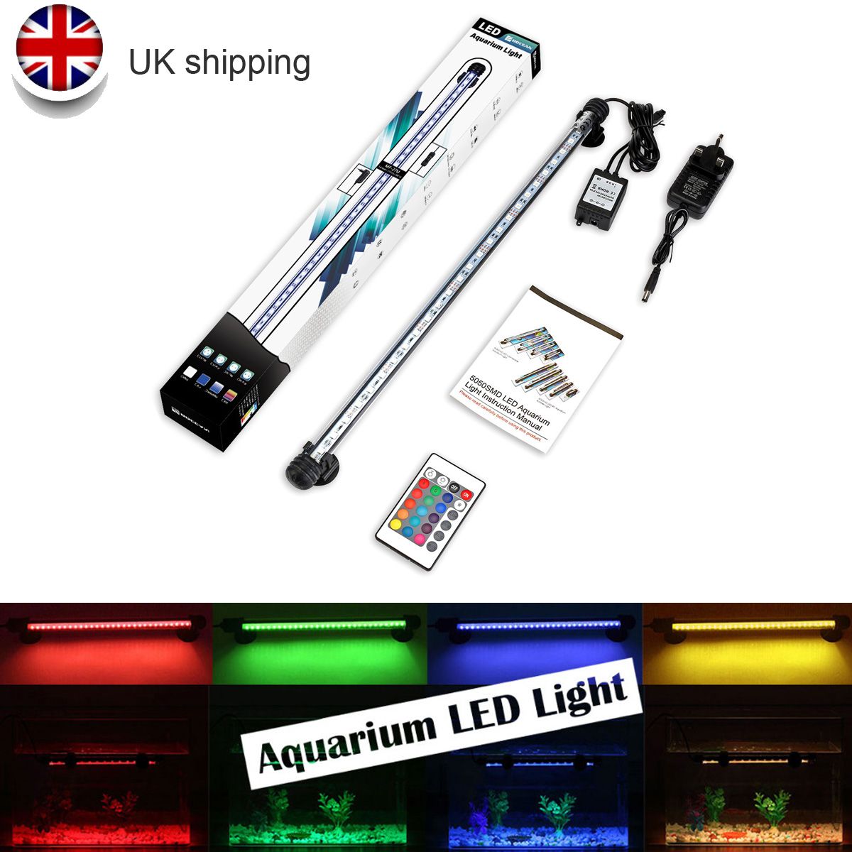 18CM-108CM Pond Aquarium Fish Tank Light LED RGB Strip Bar Lamp Remote Control - Picture 17 of 23