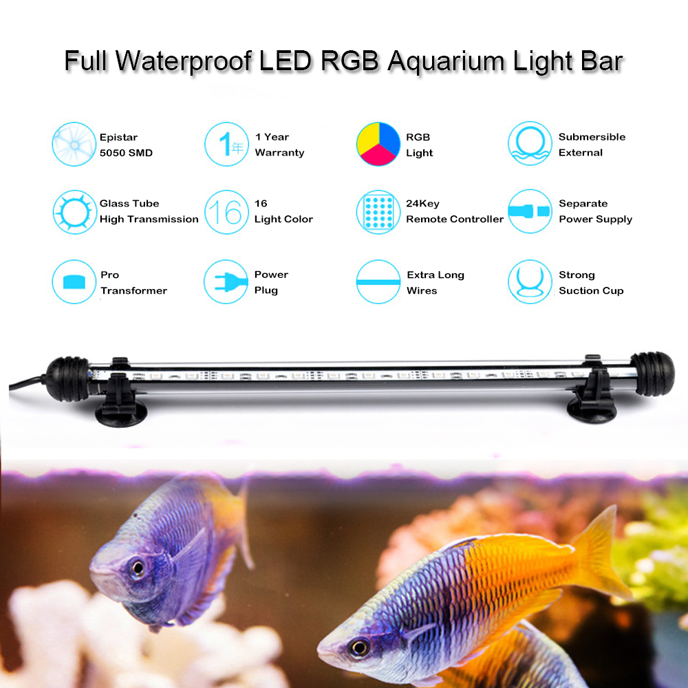 18CM-108CM Pond Aquarium Fish Tank Light LED RGB Strip Bar Lamp Remote Control - Picture 19 of 23
