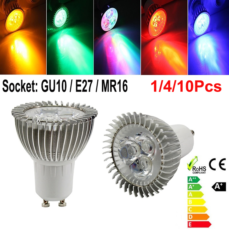1/4/10pcs 3W GU10 MR16 LED Light Globe Bulb Spotlight Lamp 5 Color RGB