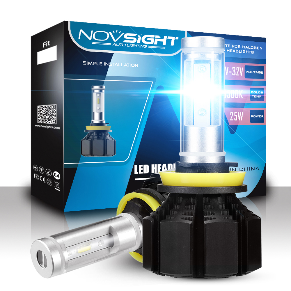 2pcs NOVSIGHT H11 H8 H9 LED Headlight Light Bulbs Lamp 60W 16000LM 6500K White