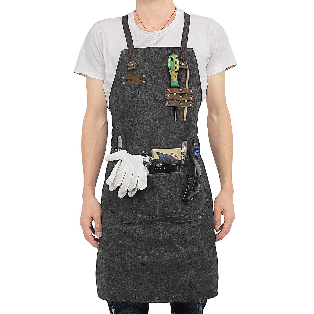 Download Gray Waterproof Work Apron Shop Craft Art Men Waxed Canvas ...