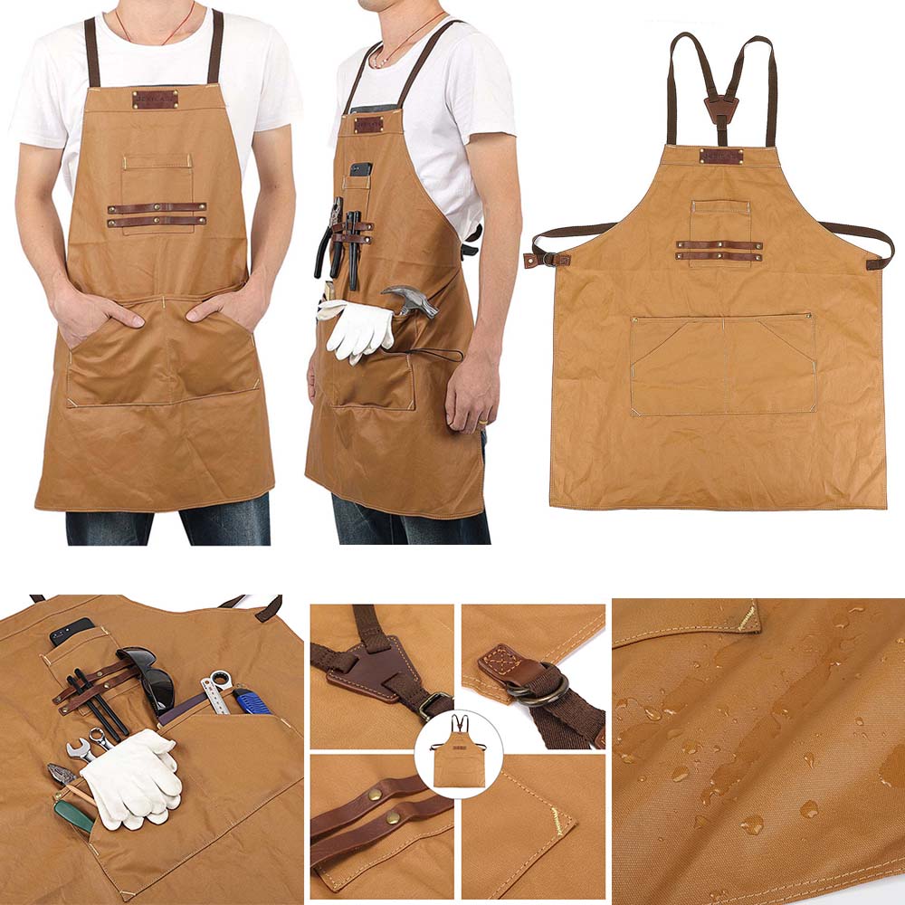 Waxed Canvas Work Apron Tool Apron Unisex Shop Carpenter Apron With