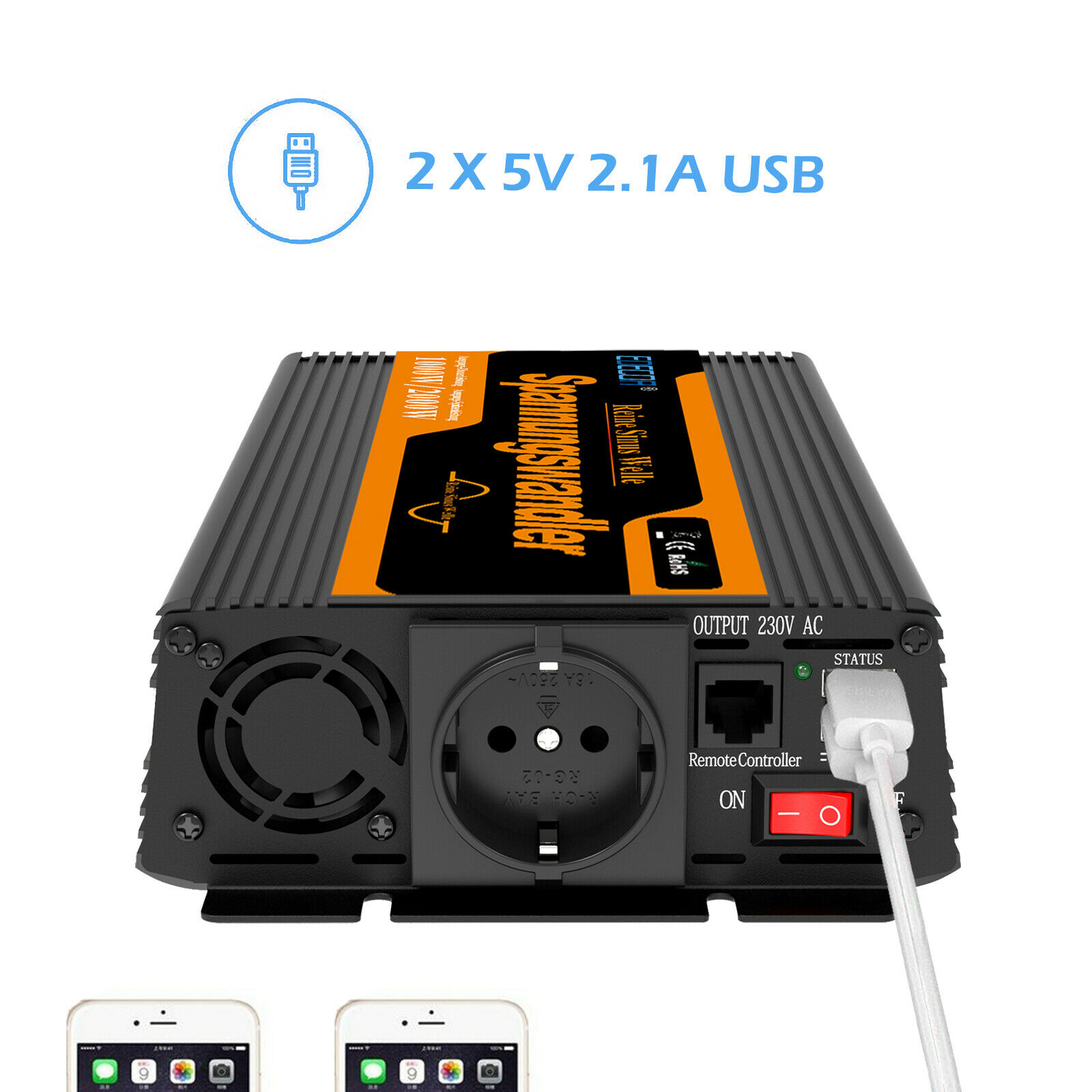 EDECOA Convertisseur 12v 230v pur sinus 1500w onduleur 2x USB et