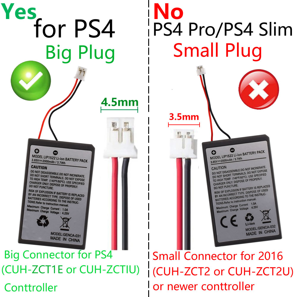 2 pack Rechargeable Battery For PS4 Dualshock 4 Controller LIP1522 3.65V 1st Gen