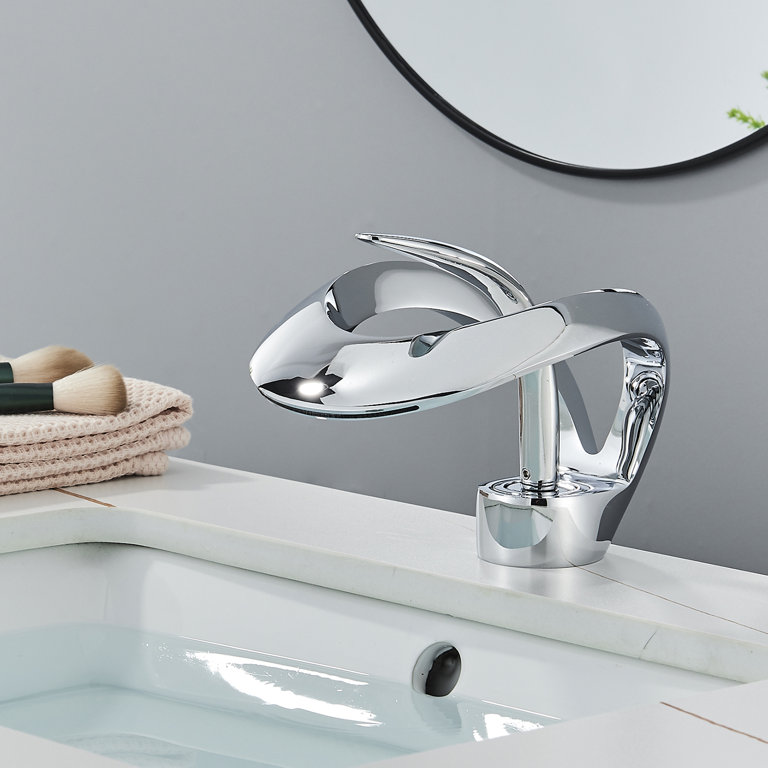thumbnail image 2 of Chrome Waterfall Bathroom Faucet - Single Handle 1 Hole For Large Vanity Sinks 2 of 9