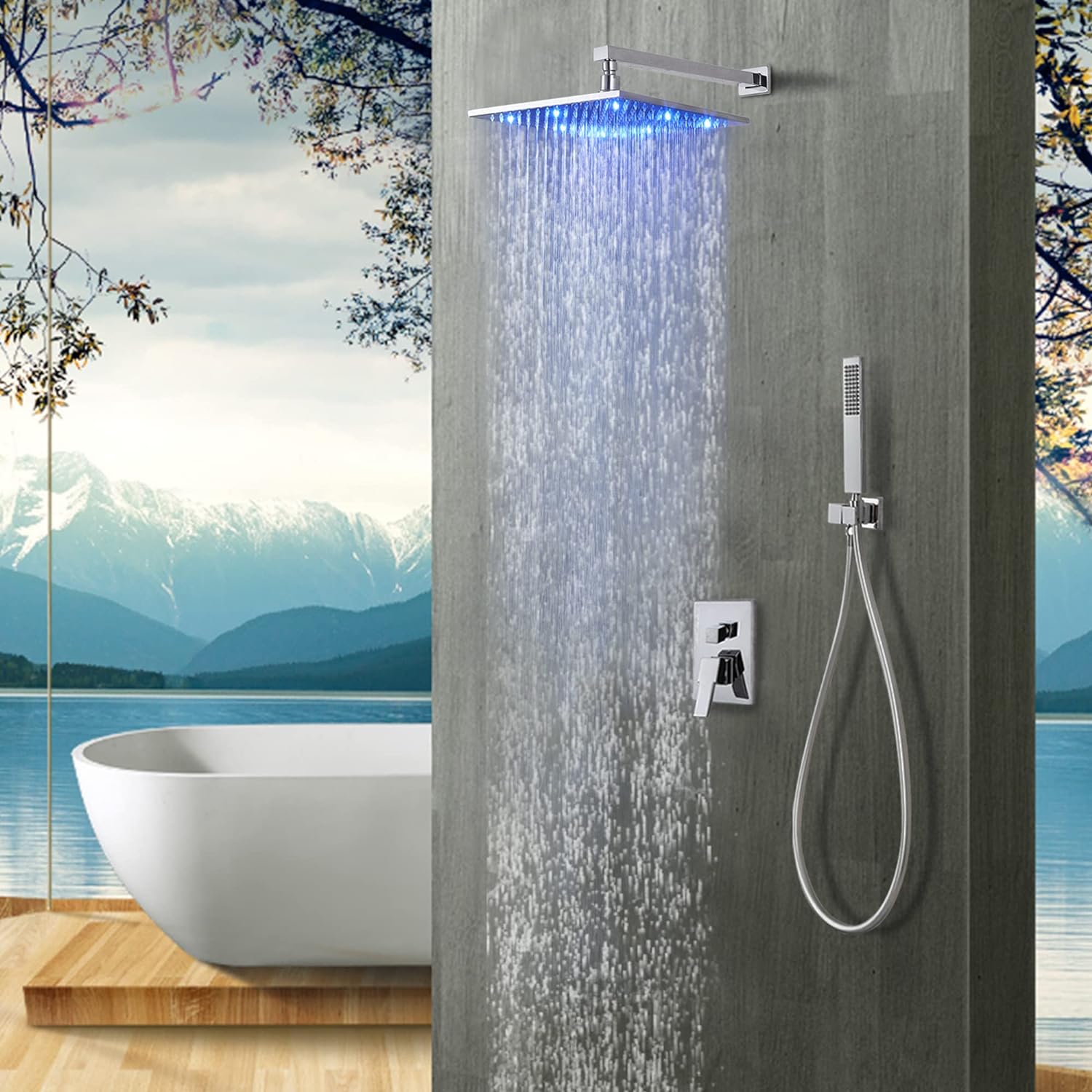 Shower Faucet Set Ranfall Shower Head Combo System Wall Mount w/Mxer
