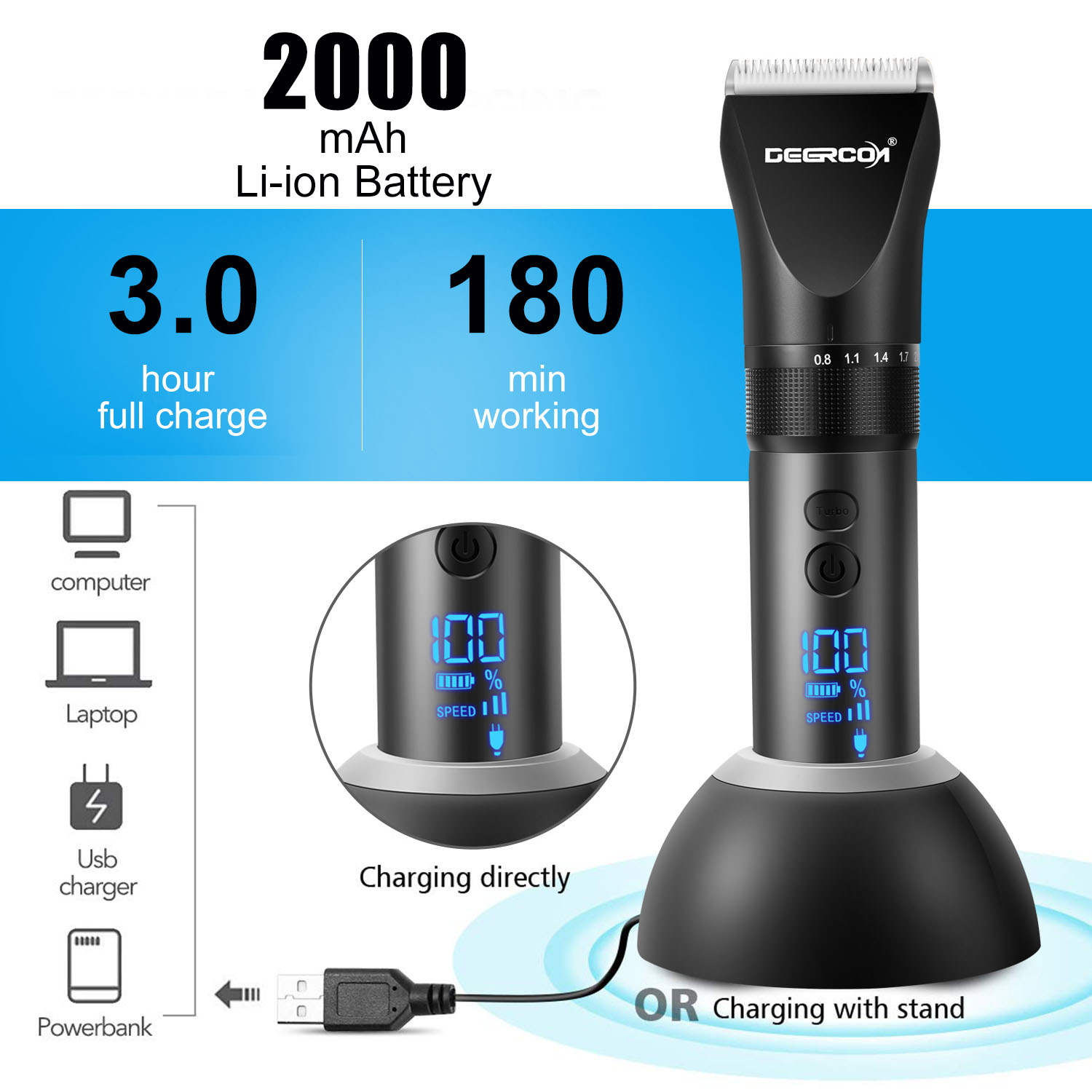 Deercon Pro Led Barber Hair Clipper Machine Men Electric Trimmer