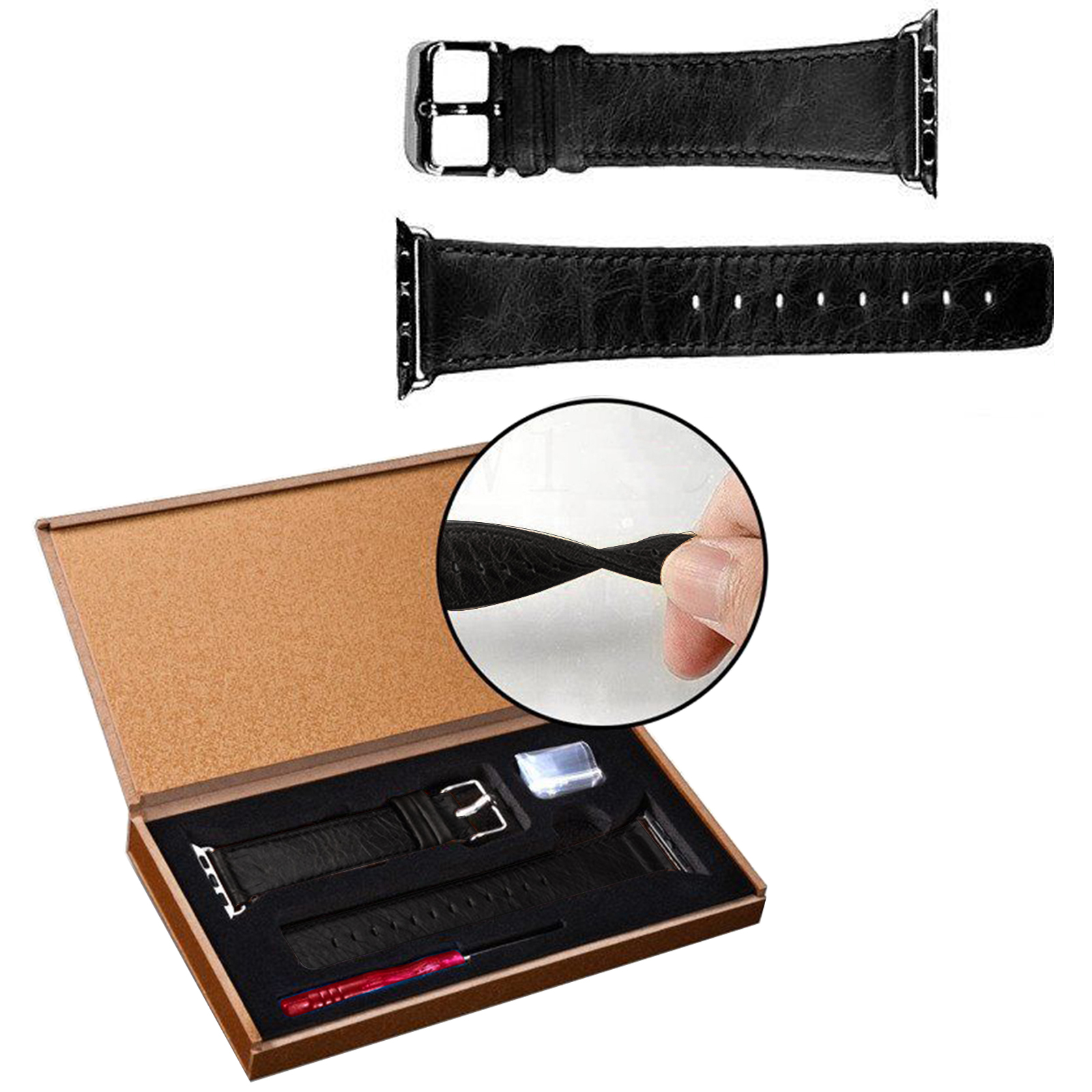 Genuine Leather Strap Wrist Band For Apple Watch iWatch 1/2/3/4/5 Black