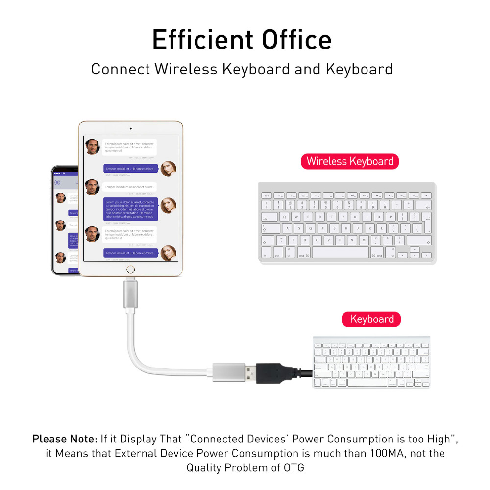 IOS11.3 Lightning to USB iPhone Keyboard Mouse OTG Camera iPad Adapter