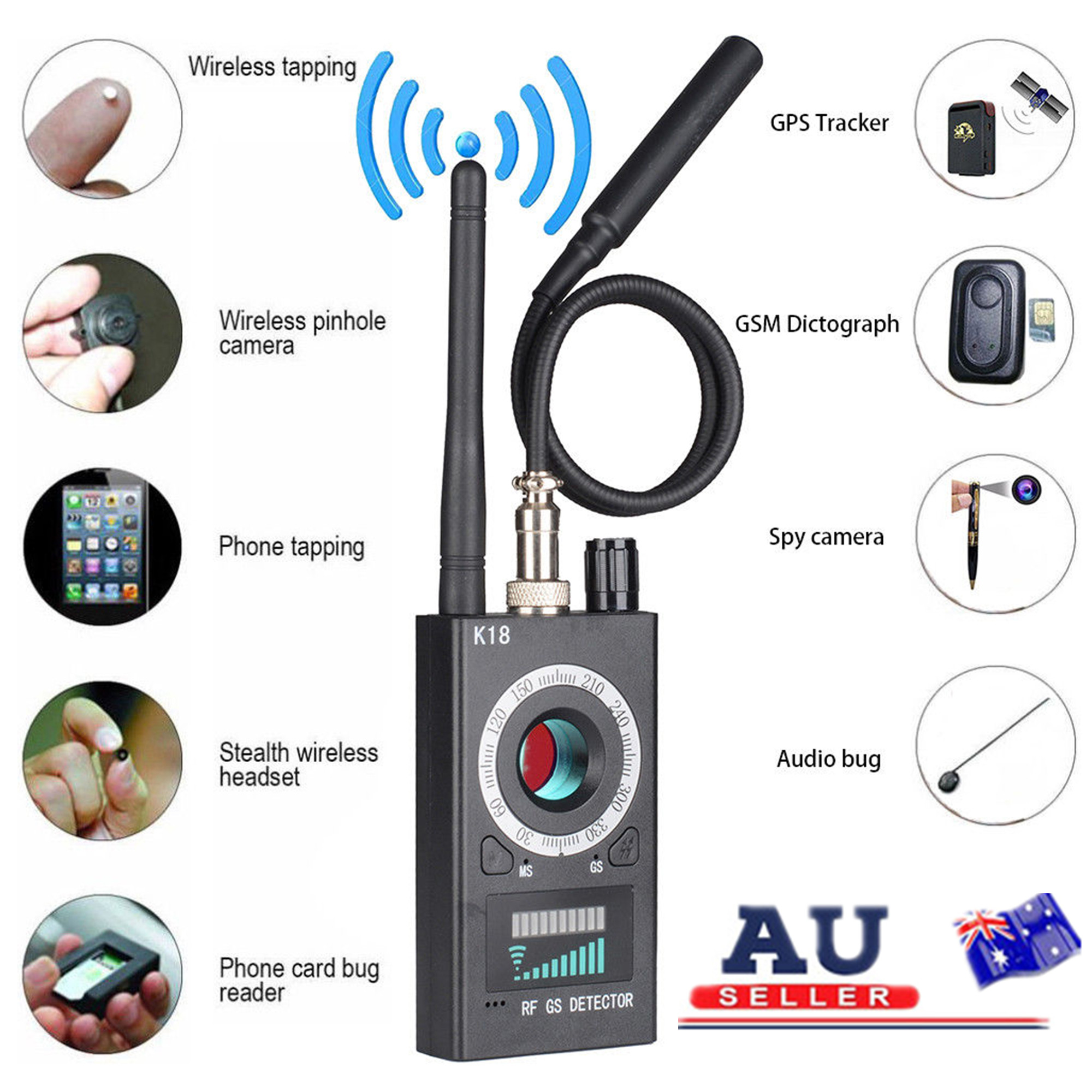 Anti-Spy Signal Bug RF Detector Hidden Camera Lens GSM Device Finder ML