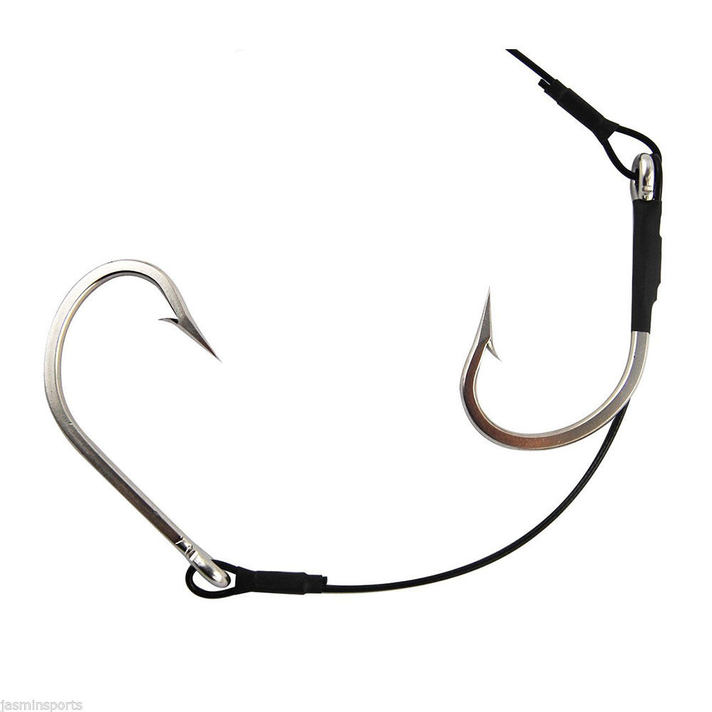 Stainless Steel Double Shark Hooks 400lb Nylon Coated Rigs Cable Leader