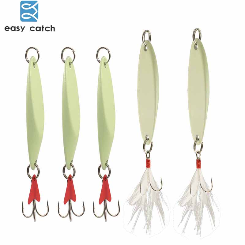 Metal Fishing Lures Luminous Spoon Spinner Baits Lures With Treble Hooks 5g-50g
