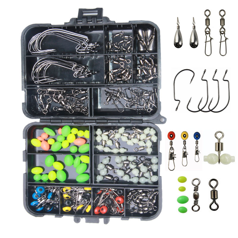 160PCS Fishing Accessories Set Jig Hooks Sinker Swivel Bead Fish Terminal Tackle