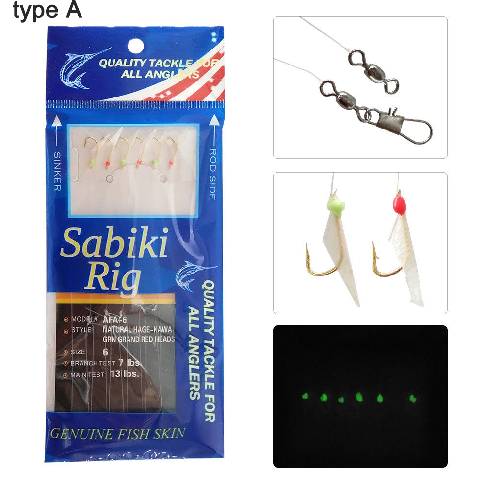 30 Packs Glow SABIKI RIGS FLURO Fishing Bait Hook Swirl Safty Snap