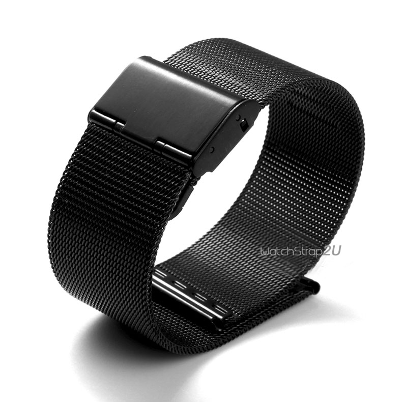 Pulsera de malla negra de acero inoxidable correa de reloj de pulsera enclavamiento - Imagen 2 de 2
