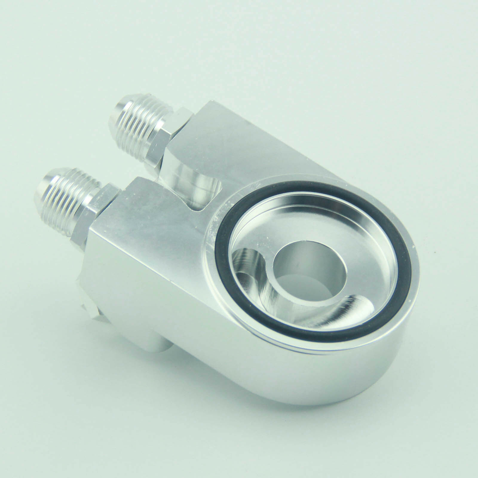 Silver Oil Cooler Sandwich Plate With Thermostat – 3/4 16-UNF Thread, AN10 Fittings