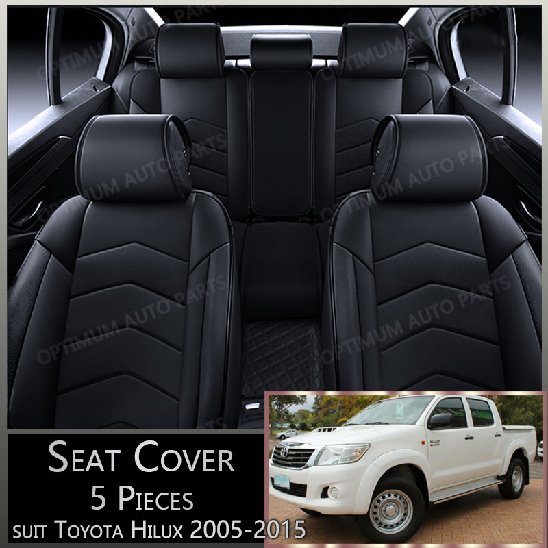Black 5 Seats Pu Leather Seat Covers To Suit Toyota Hilux Mk7 2005 2018 - Toyota Car Seat Covers Hilux