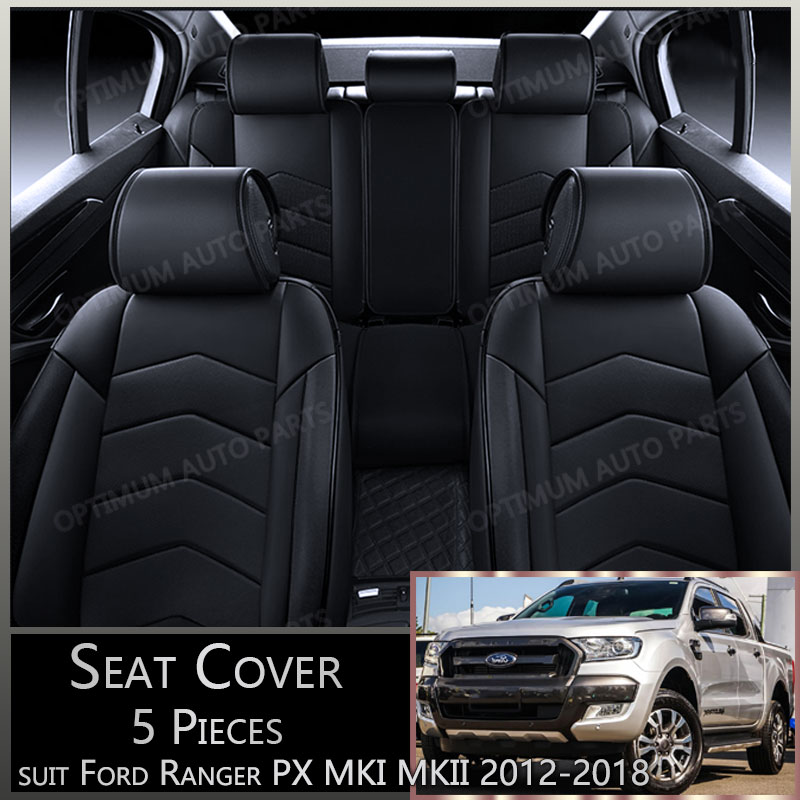 Black 5 Seats Pu Leather Seat Covers Suits Ford Ranger Px Mk1 Mk2 Mk3 2018 2020 - Seat Cover For Ford Ranger 2020