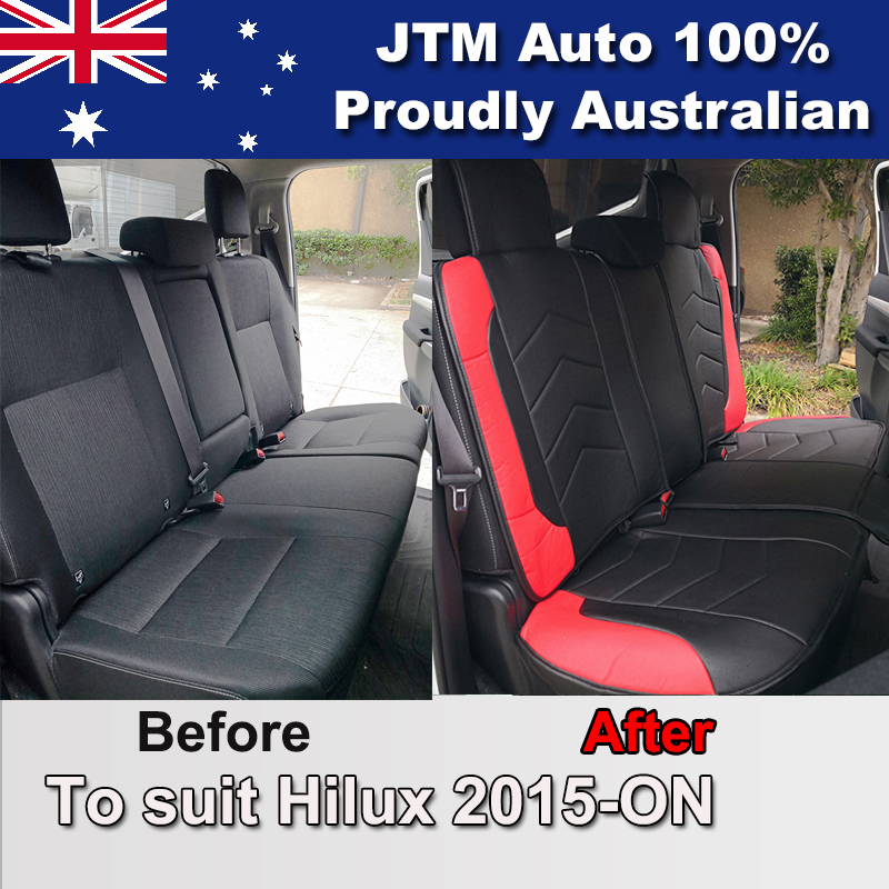 Premium Red Pu Leather Waterproof Seat Covers To Suit Toyota Hilux 2018 - 2018 Toyota Hilux Neoprene Seat Covers