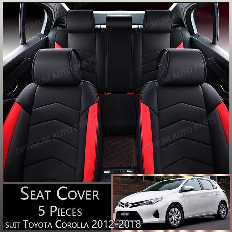 Black Red 5 Seats Pu Leather Seat Covers To Suit Toyota Corolla 2018 - Toyota Corolla 2018 Leather Seat Covers