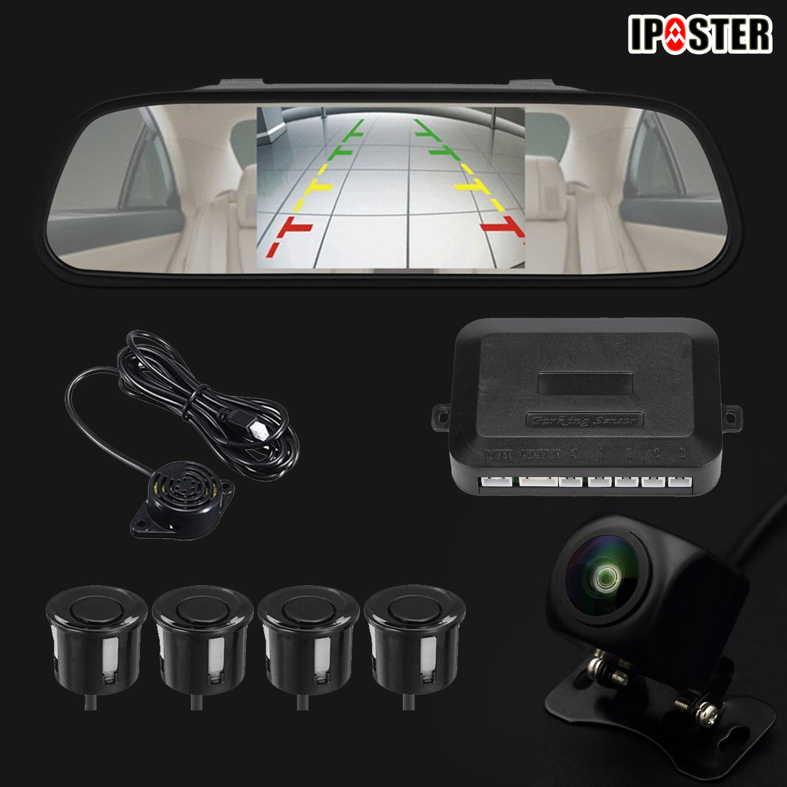 Night Vision 2 in 1 Radar CCD Parking Camera Kit 5/" Car Rearview Mirror Monitor