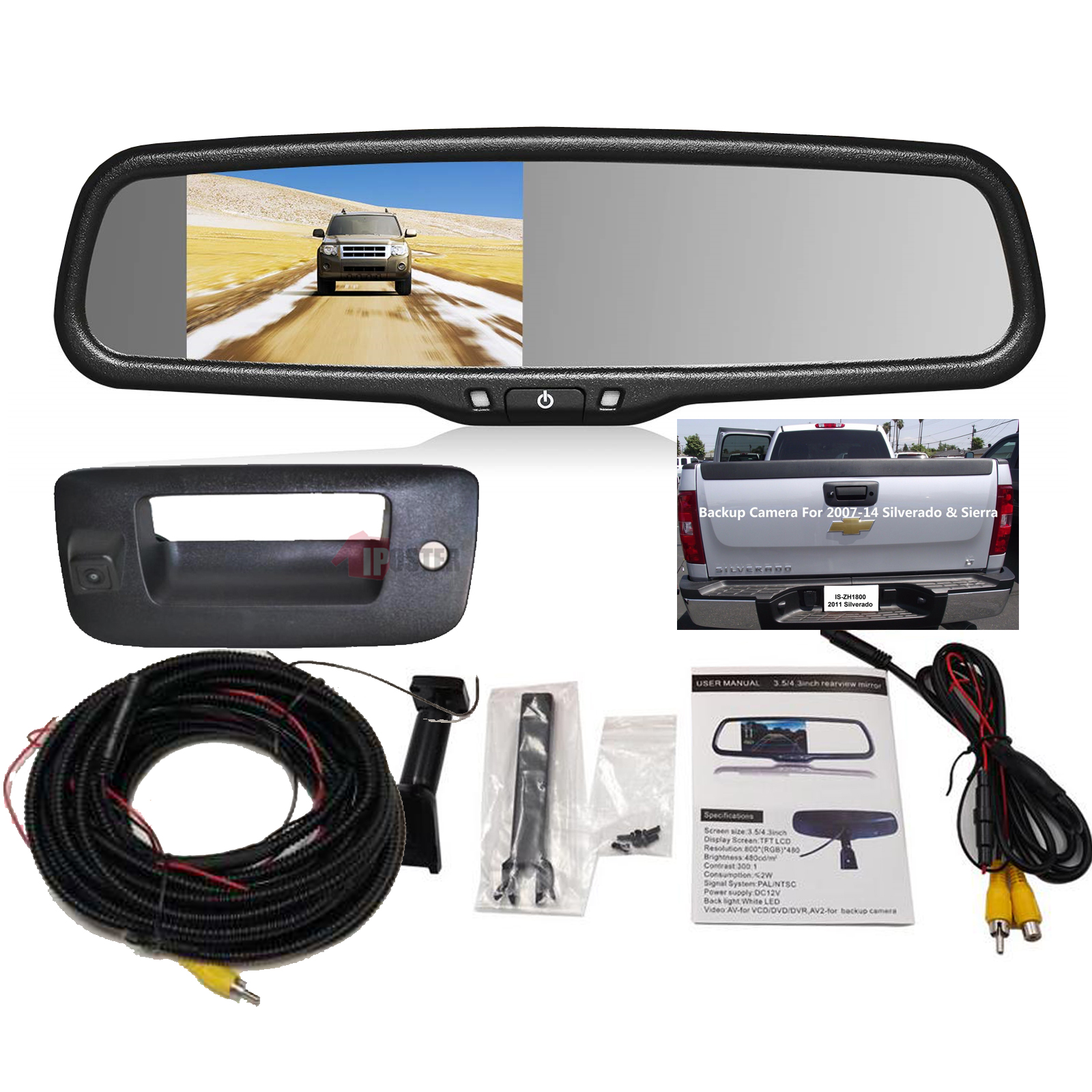 Reverse Backup Camera & Replacement Rear Mirror Monitor for Chevrolet