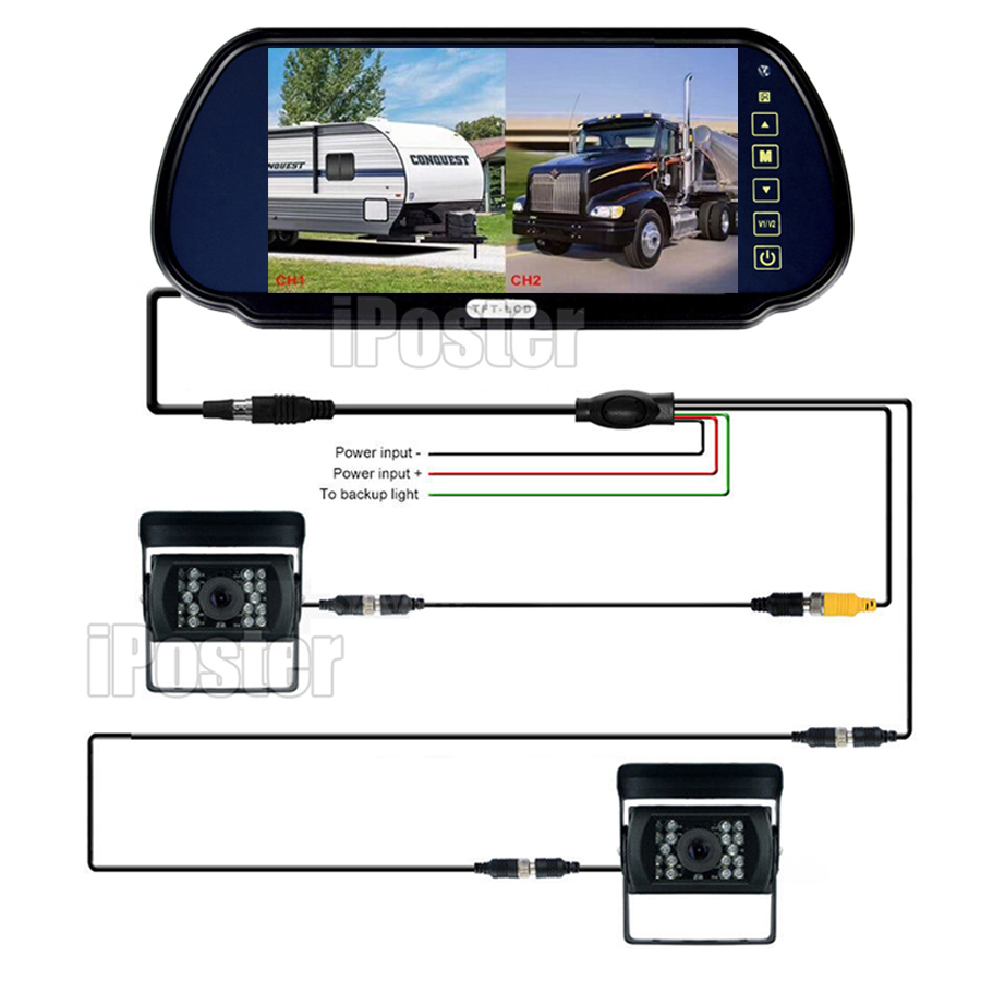 7/" Monitor Heavy Duty 12//24v 2x CCD Rear View Camera 18 IR IP68 For Caravan Kit