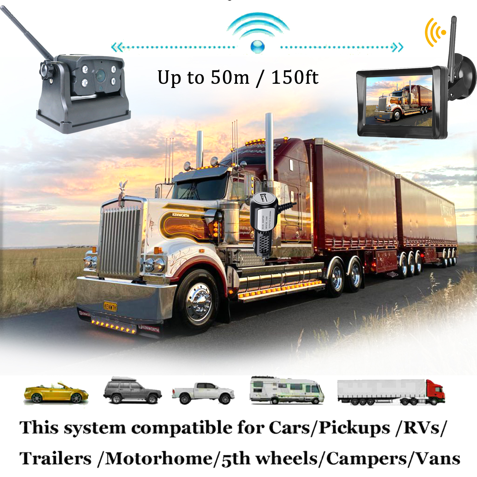 thumbnail image 2 of IPoster Wireless 5” Reversing Camera System – Magnetic Base, Battery Powered – For Trailer, RV, Truck – Night Vision, Waterproof 2 of 4