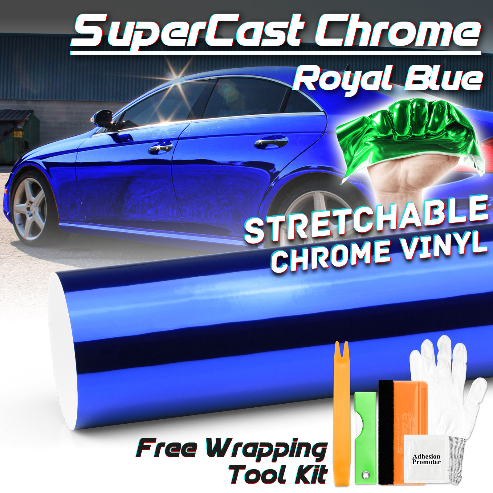 4x8 Sample Supercast Chrome Royal Blue Car Vinyl Wrap Easy Stretch  Sticker DIY