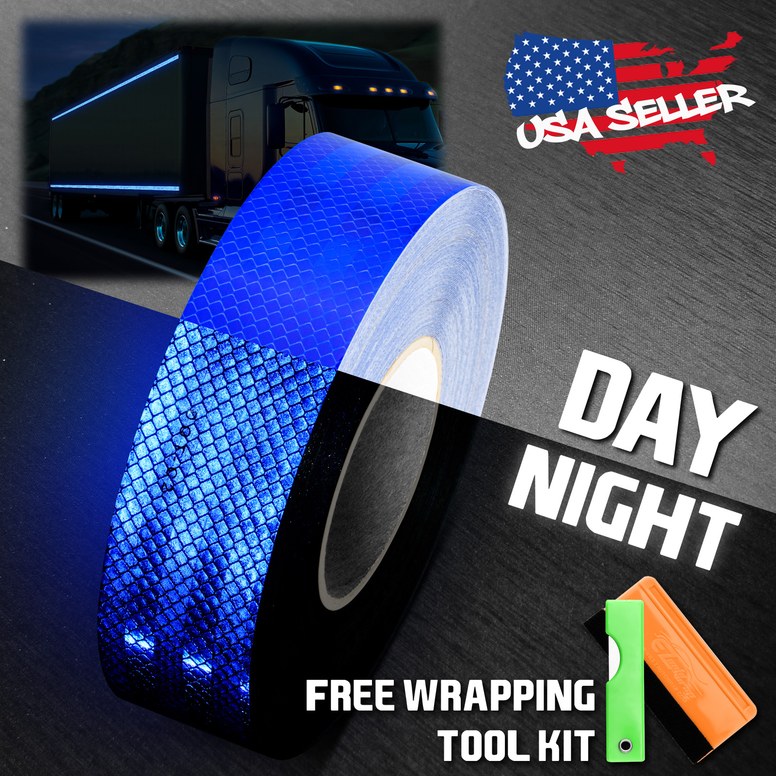 EZAUTOWRAP Blue Night Reflective Vinyl Wrap Sticker Decal Graphic Sign Self  Adhesive Film Roll For Car Vehicle Boat Truck Trailer RV Motorcycle Bike  Road Sign Party Club Decoration 