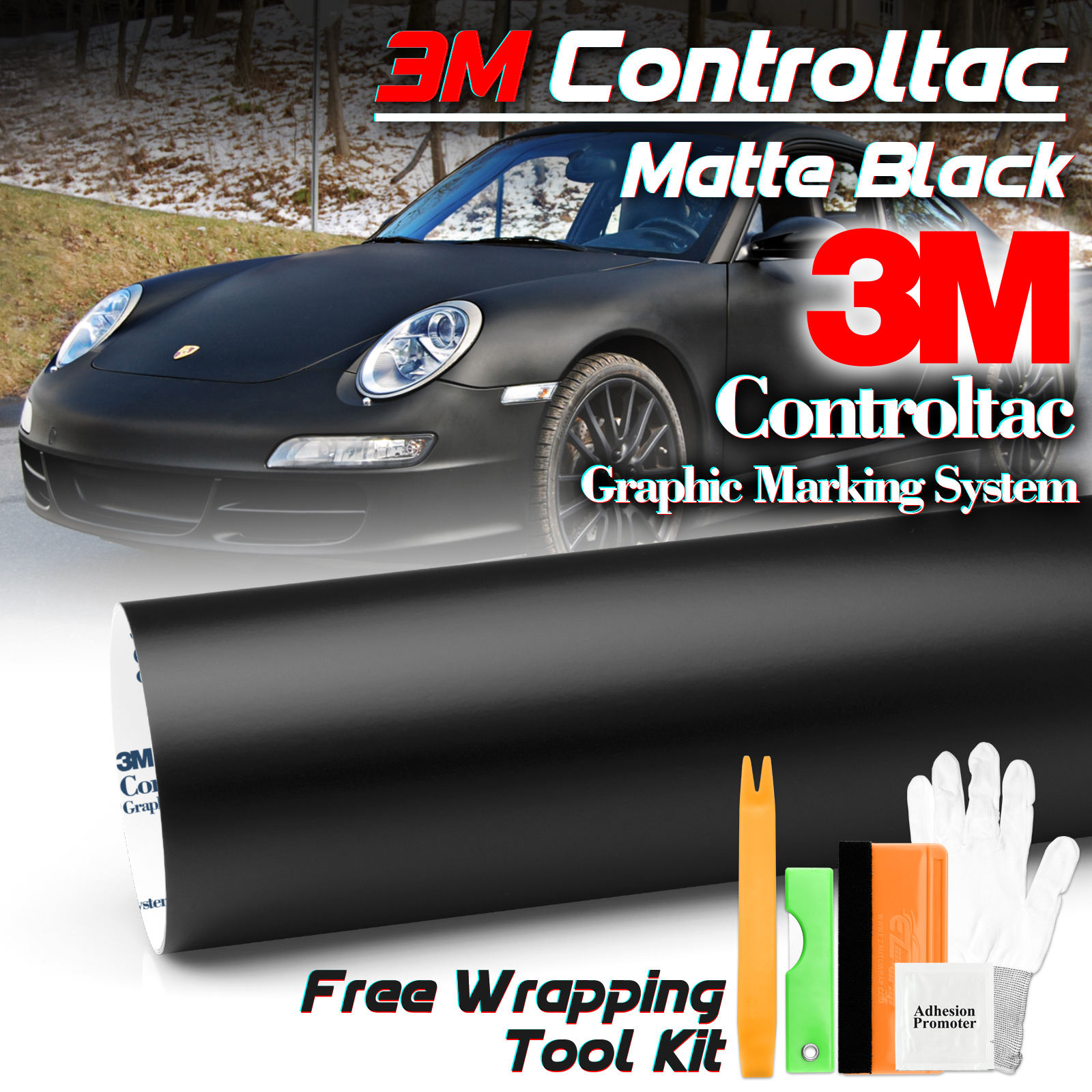 3M 1080 M12 MATTE BLACK 5ft x 2ft (10 Sq/ft) Car Wrap Vinyl Film