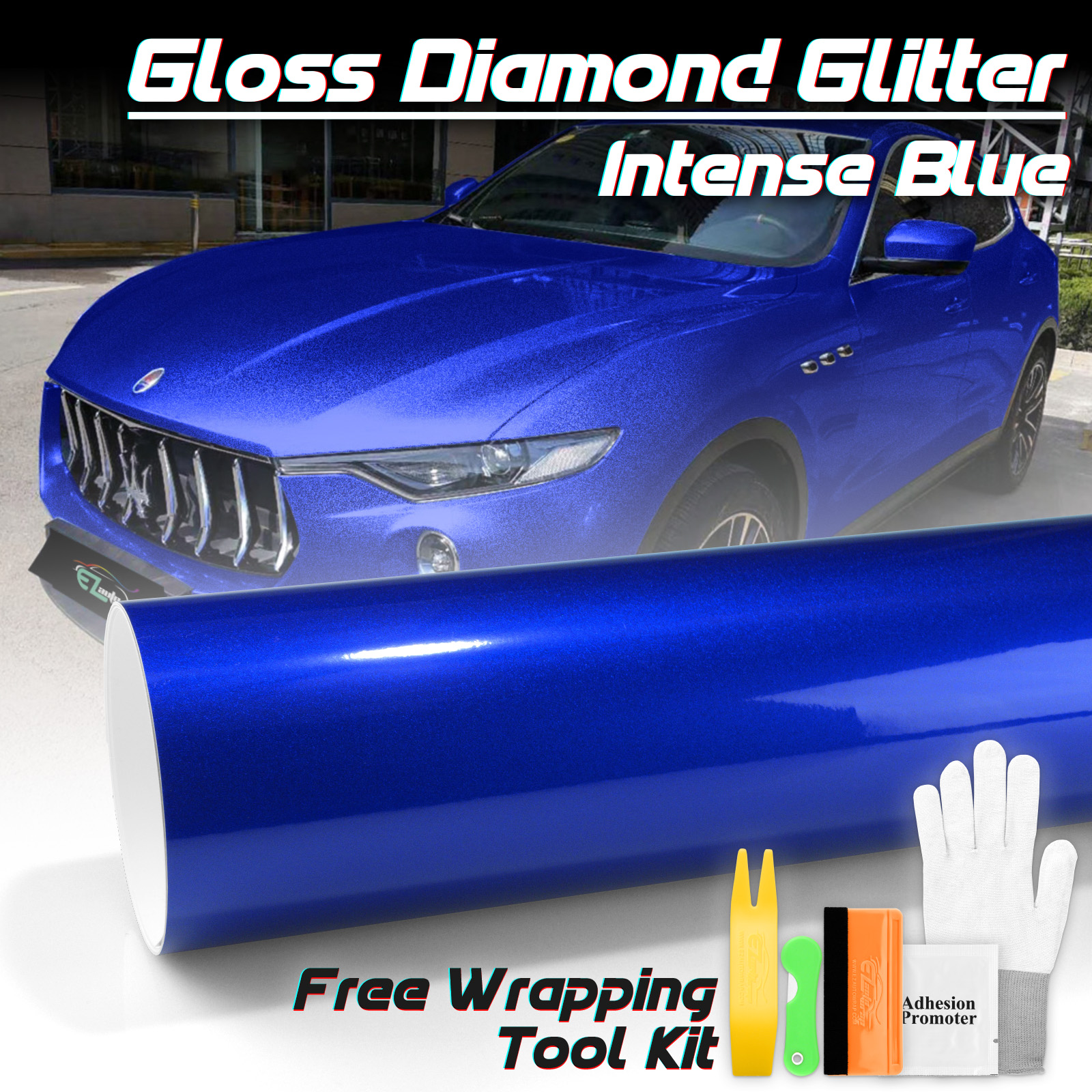 Ocean Blue Gloss Glitter Diamond Car Vehicle Vinyl Wrap Sticker Decal Air  Release Bubble Free DIY Film 