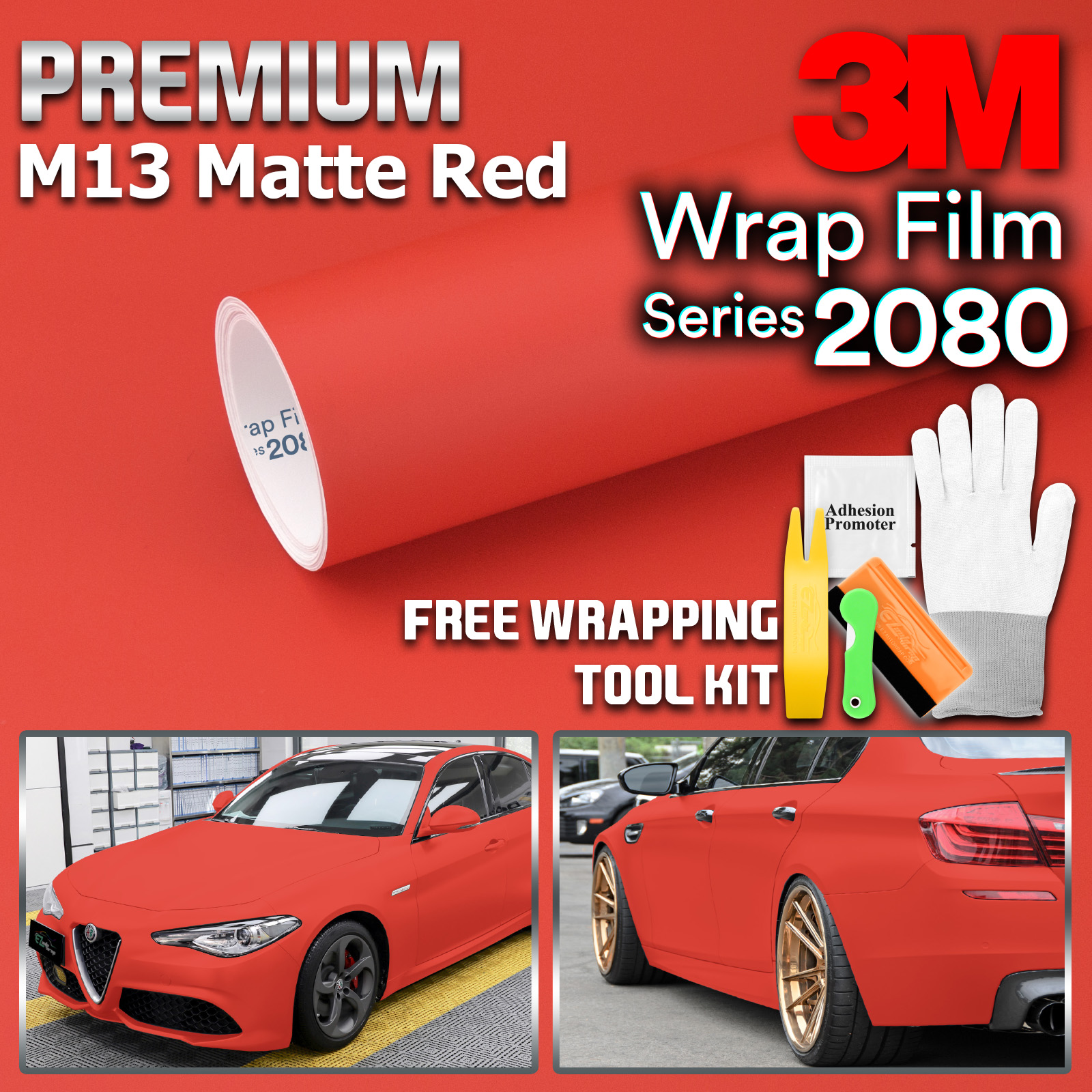 5FTx5FT Genuine 3M 2080 M13 Matte Red Auto Vinyl Wrap Vehicle