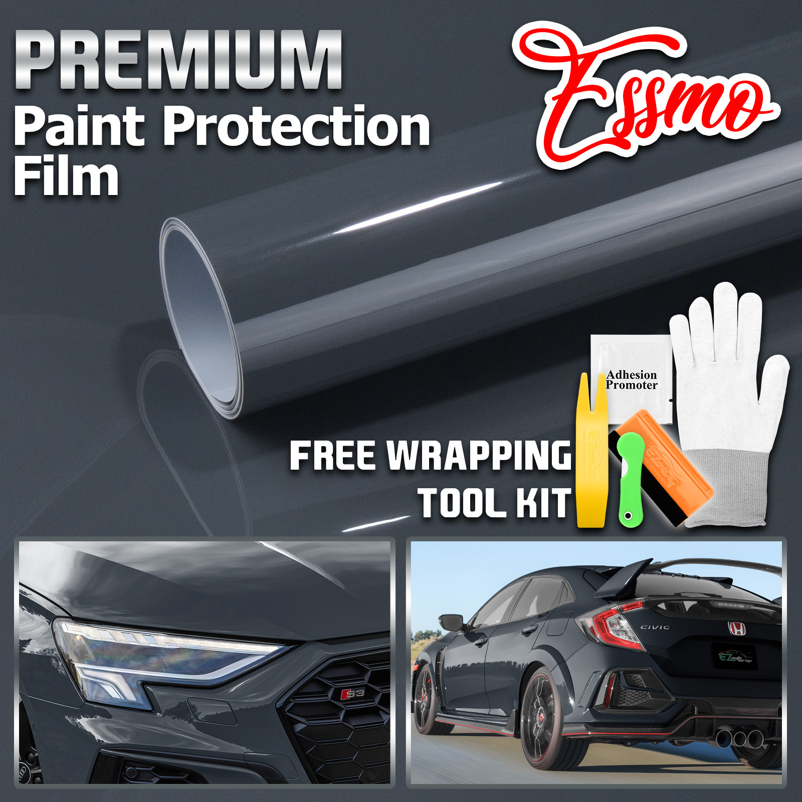 ESSMO PPF Gloss Midnight Gray Paint Protection Film Clear Bra Self