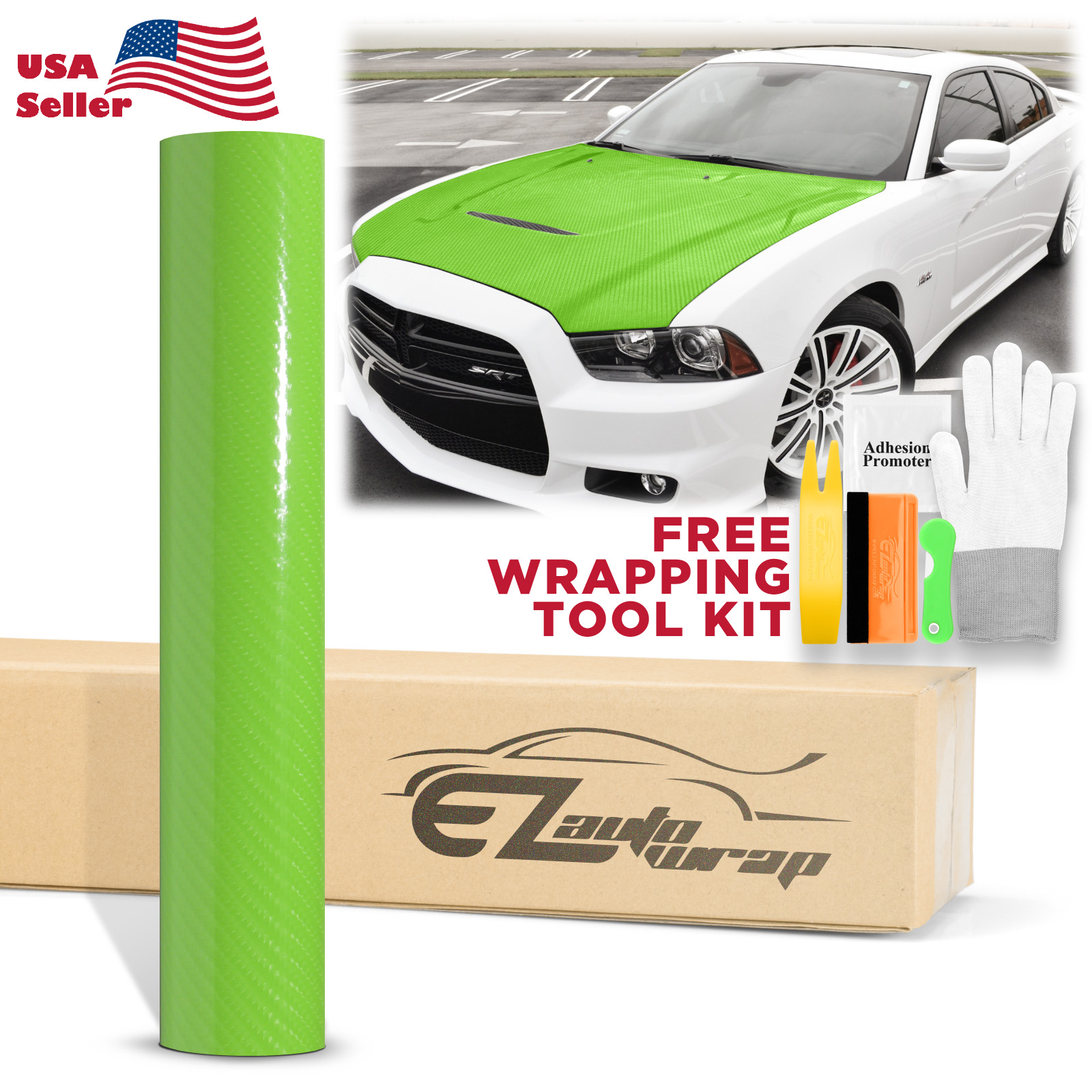 Color:Green:7D Premium High Gloss Carbon Fiber Vinyl Wrap Bubble Free Air Release Decal 6D