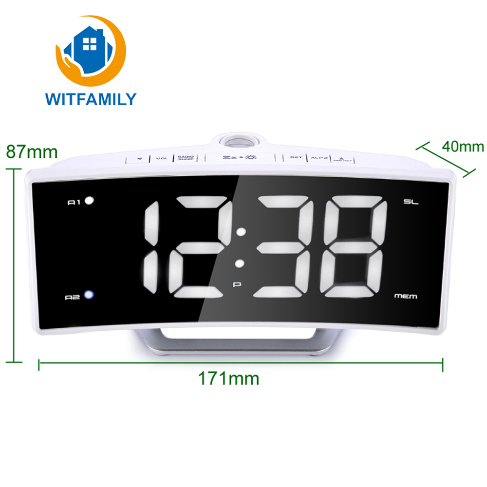 Projection Alarm Clock Radio Student Bedside Snooze Backlight Blue Light Clock