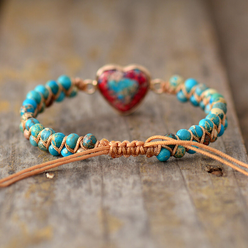 Hand Braided Women Bracelet Heart Charm Gemstone Healing Crystal Bracelets Gift