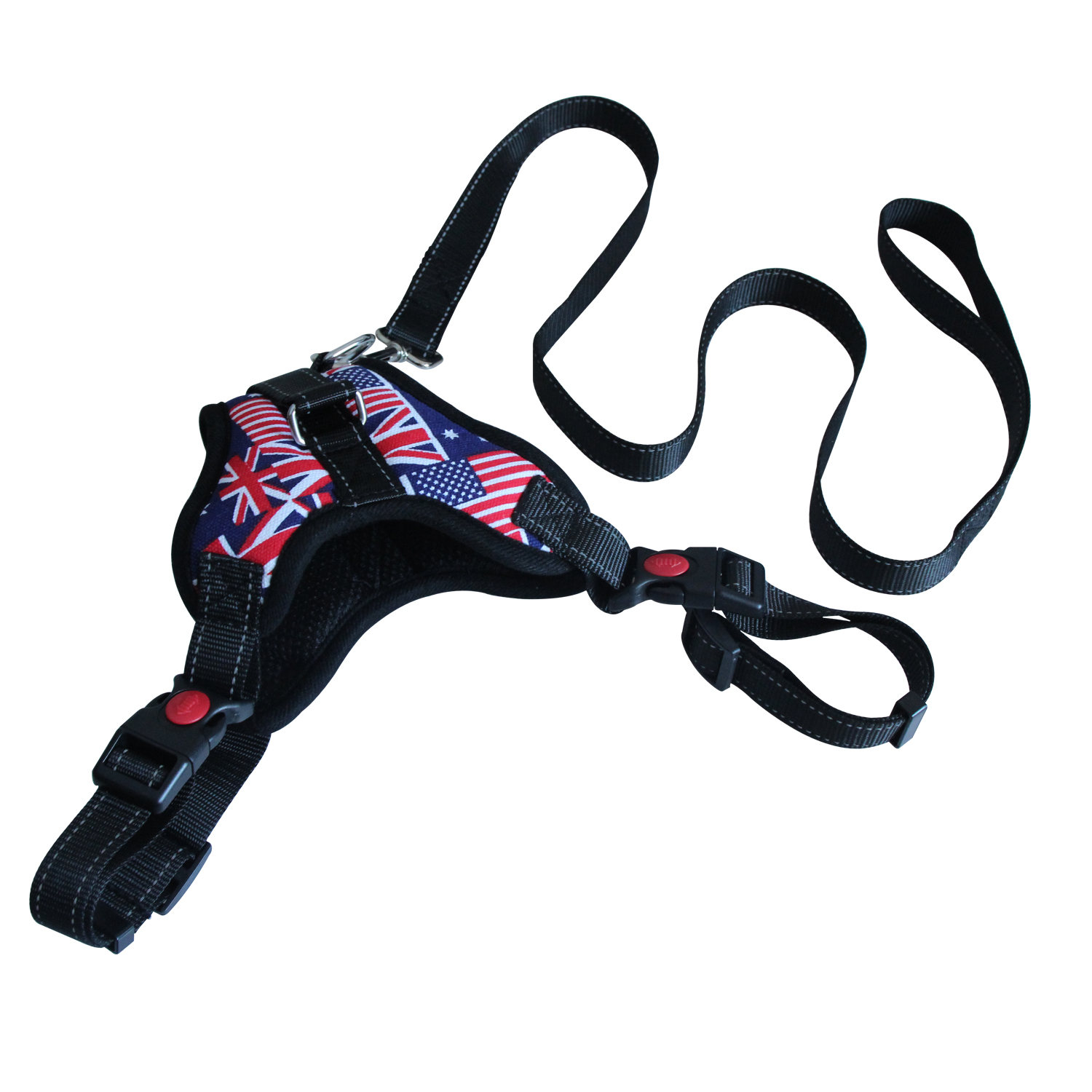 Large Pet Dog Adjustable Harness Leash National flag Heavy Duty Double