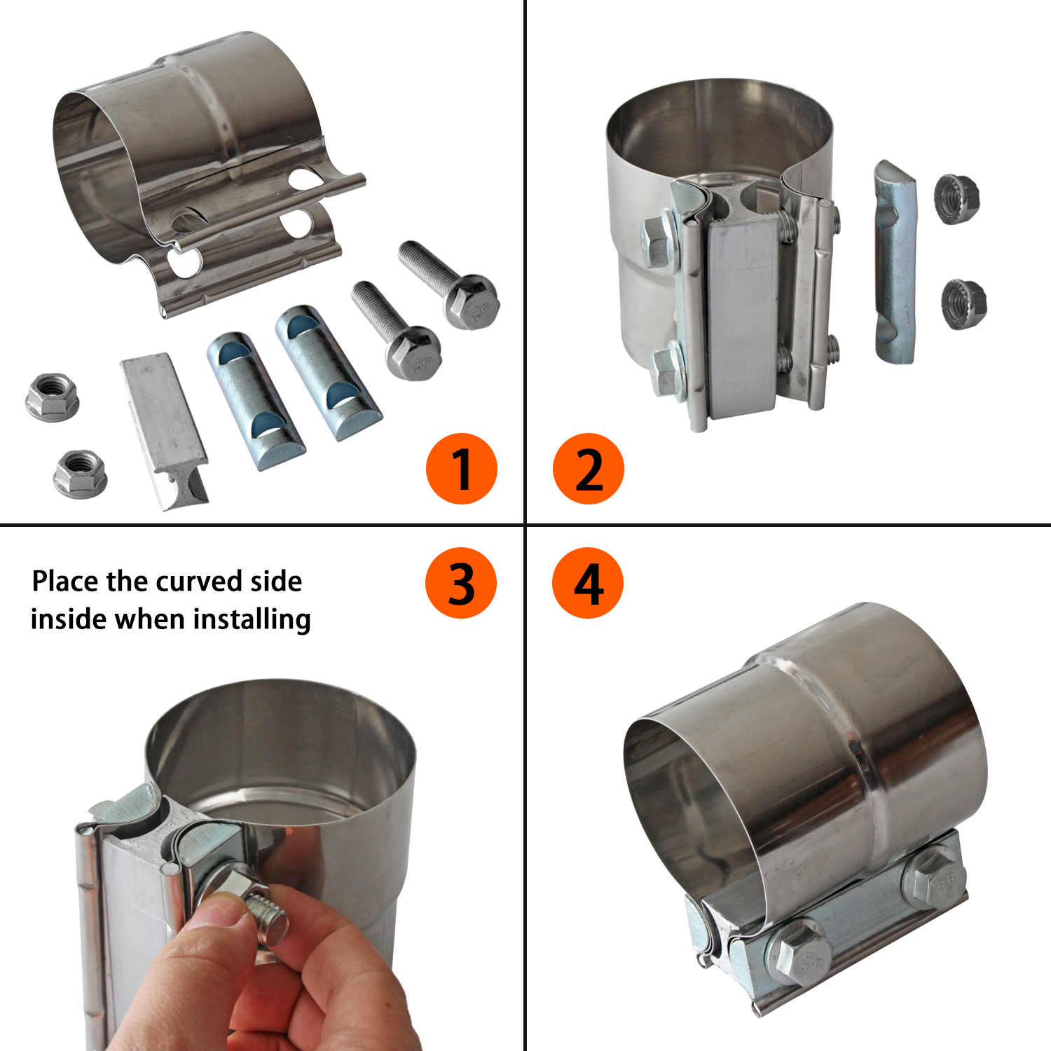 2 Pack 2.5" Inch Exhaust Clamps Stainless Steel Muffler Band Clamp for