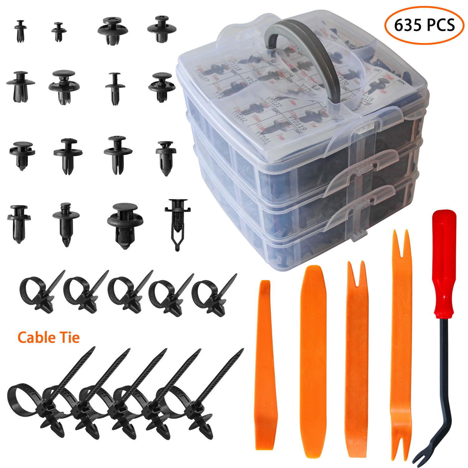 425*Mixed Size Plastic Boxed Car Vehicles Fastener Clips Retainer Rivet+30*Tools