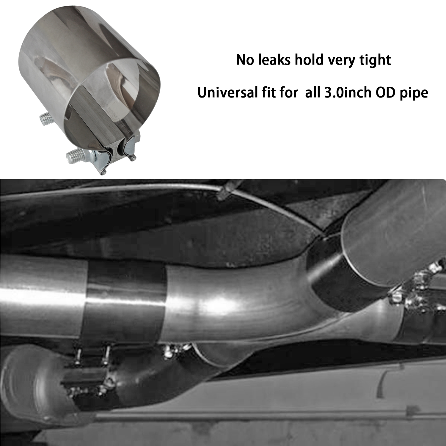 Exhaust Sleeve 3inch Band Clamp Exhaust Clamp Stainless Butt Joint 2PCS