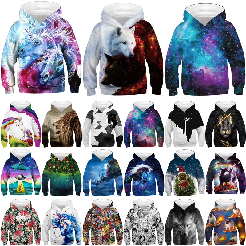 Galaxy Wolf 3D Print Kids Boys/Girls Hoodies Sweatshirt Pullover Jumper ...