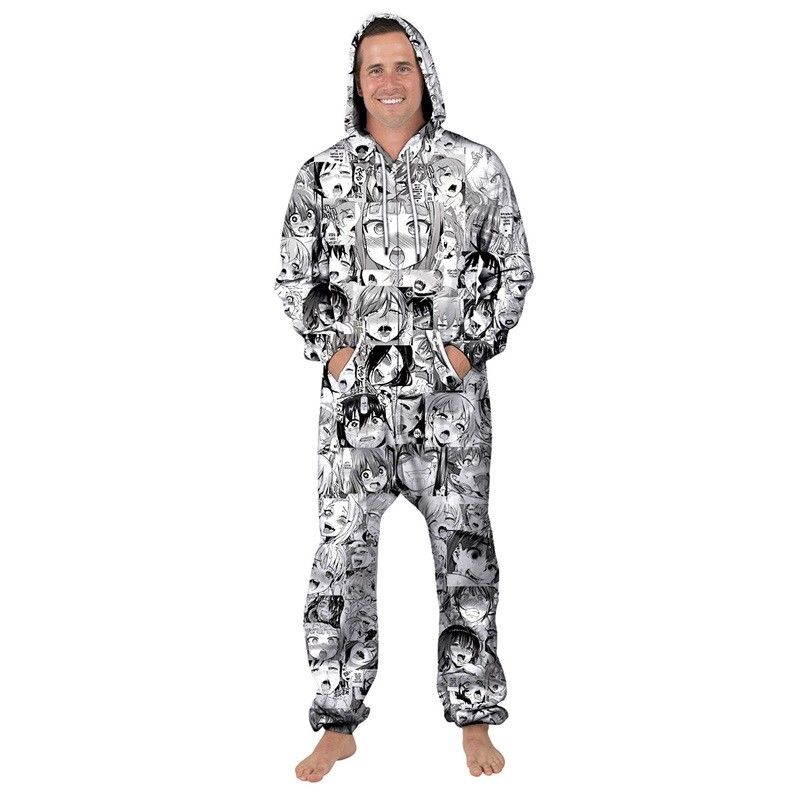 Mens Ahegao Funny Emoji Anime Art One Piece Hooded Rompers Jumpsuit ...