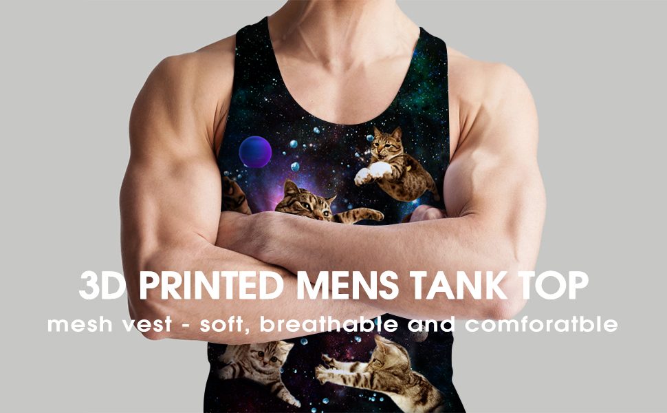 uideazone Mens Tank Top Casual 3D Printed Patterns Graphics Tees Cool Sleeveless T-Shirts