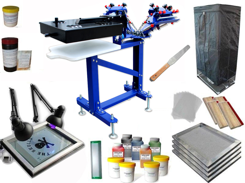 3 Color Screen Printing Kit 1 Station 1 Dryer Press Printer with Exposure Unit